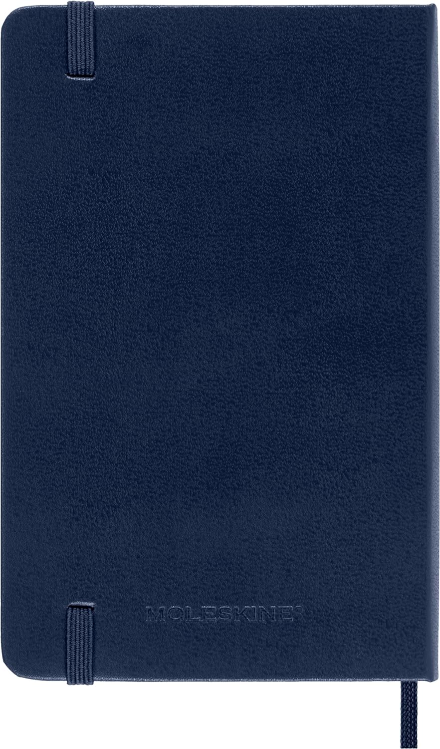 Moleskine Classic Plain Paper Notebook, Hard Cover and Elastic Closure Journal, Color Sapphire Blue, Size Pocket 9 x 14 cm, 192 Pages