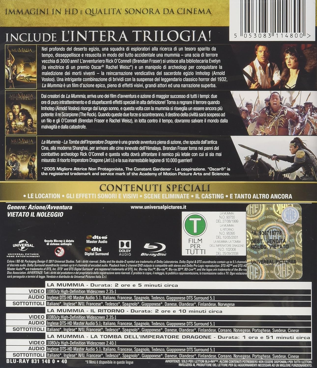 la mummia - trilogia (3 blu-ray) box set BluRay Italian Import