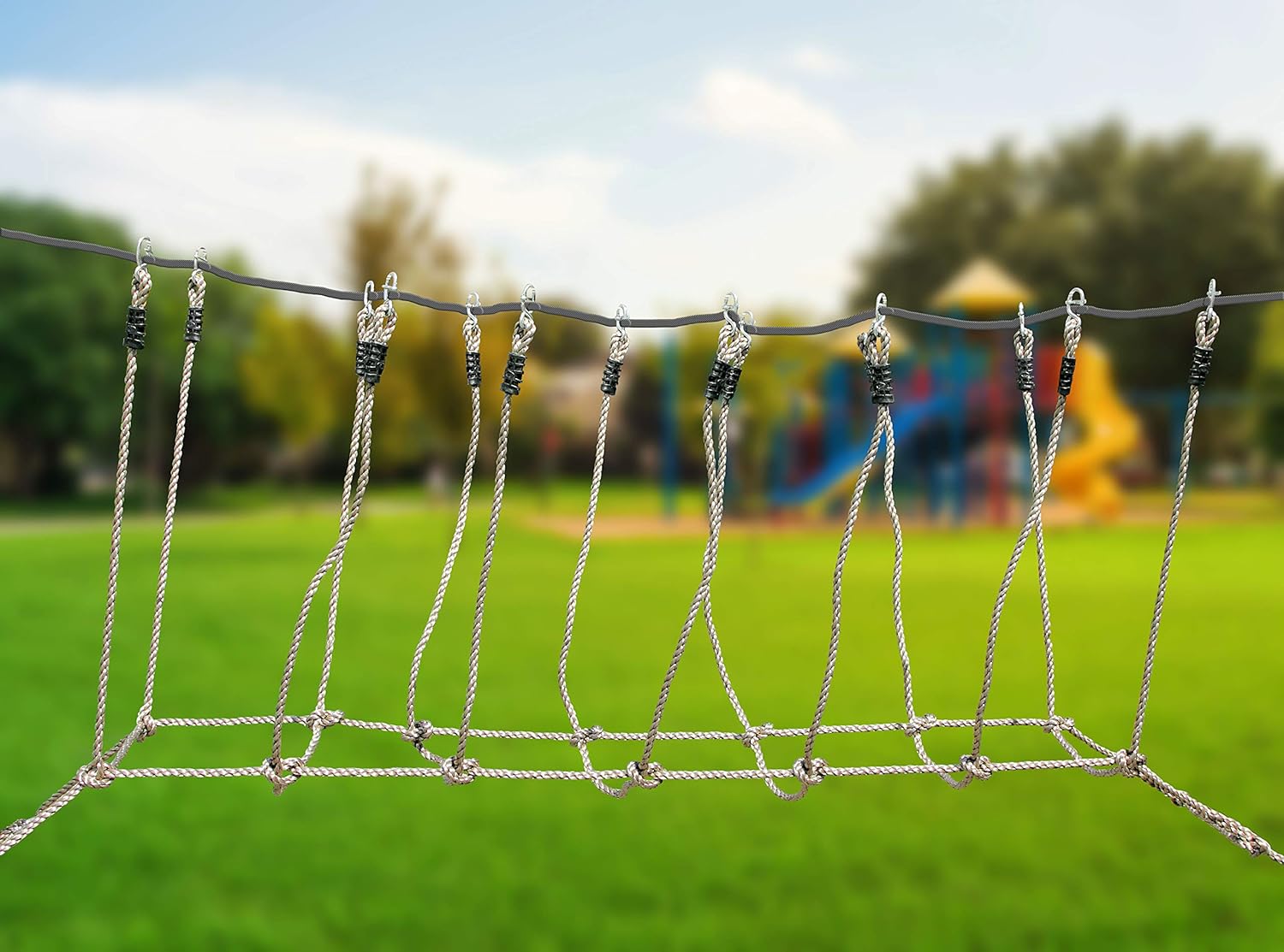 small foot 6998 rope bridge made of safe plastic rope, for tensioning between trees, loadable up to 100 kg Natural