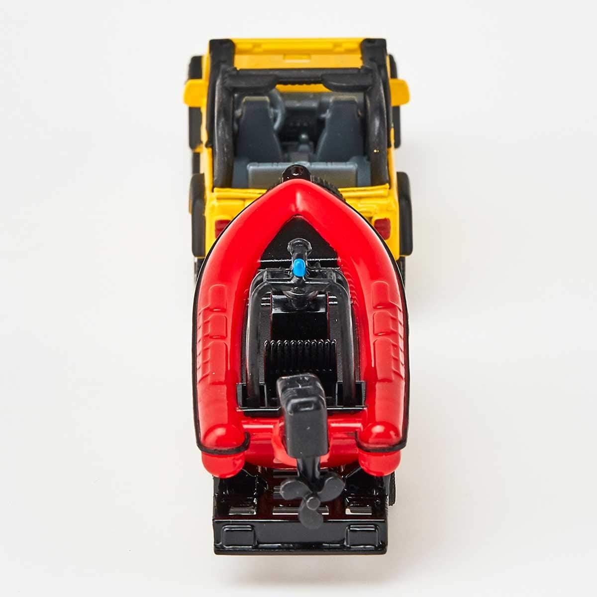 siku 1658, Jeep with Boat, Metal/Plastic, Yellow/Red, Removable trailer, Floatable boat