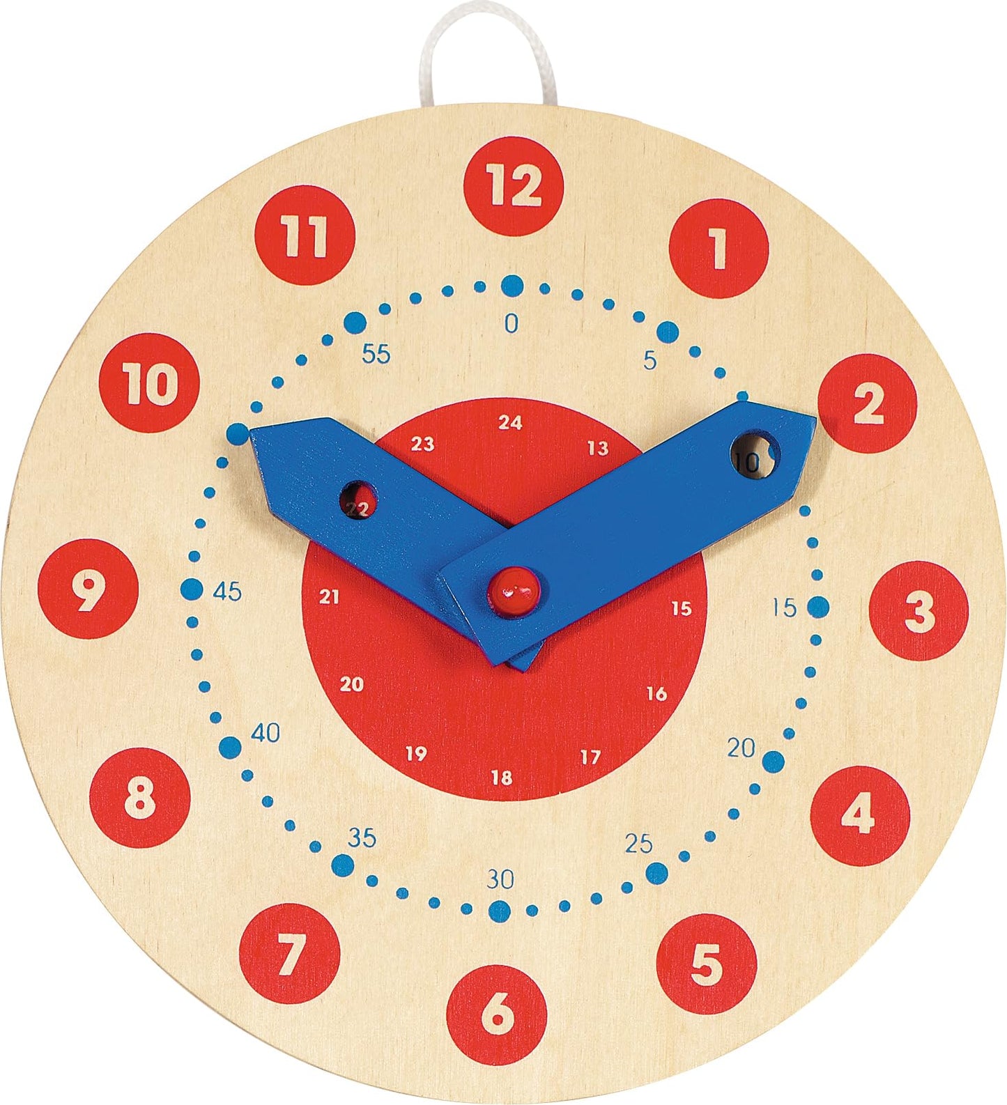 Goki 58980 Lernuhr Holz, Pädagogische Uhr für Kinder zum Lernen der analogen Uhrzeit inklusive Stunden, Minuten, Sekunden, Lernspielzeug für Vorschüler, 18cm Durchmesser, ab 5 Jahr, Bunt, Petite