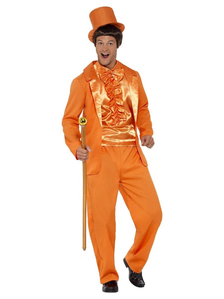 Smiffys 90s Stupid Tuxedo Costume, Orange with Jacket, Trousers, Mock Shirt & Hat, 1990's Fancy Dress, 1990s Dress Up Costumes