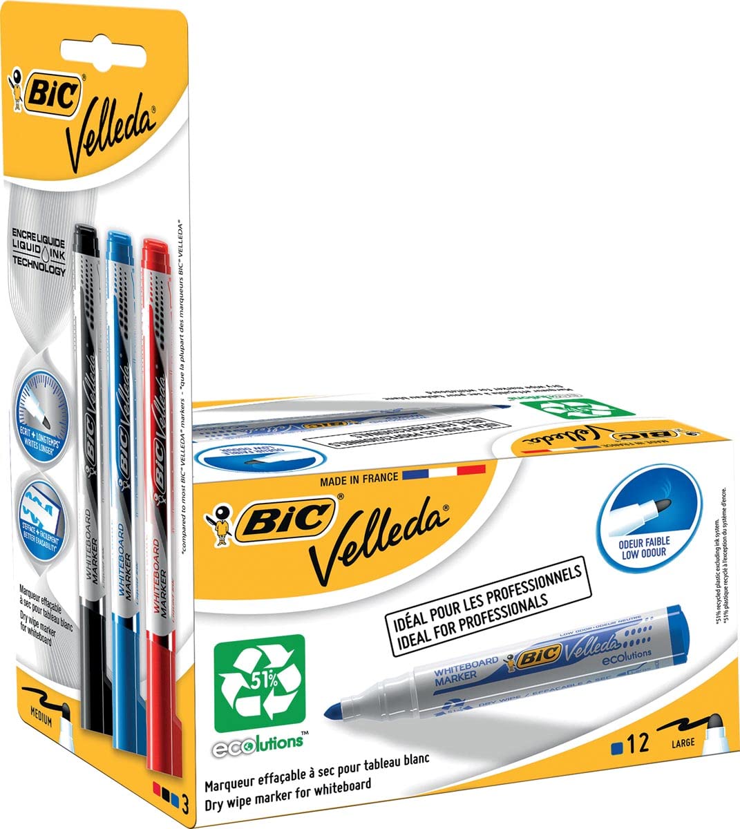 Bic Velleda 1701 Ecolutions Whiteboard Pens, Blue - Box of 12 - Dry Erase Pens for Whiteboards in School or Office