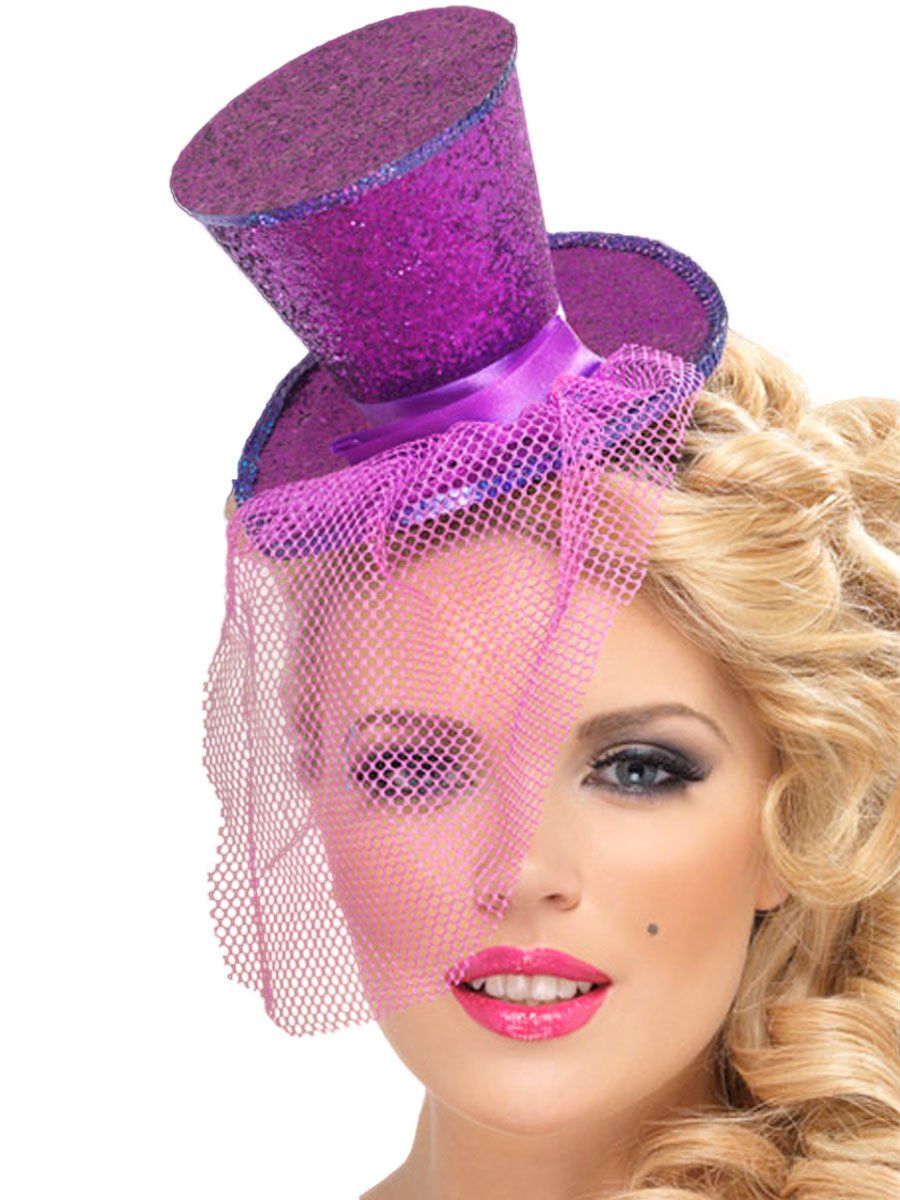 Smiffys Fever Mini Top Hat on Headband, Purple