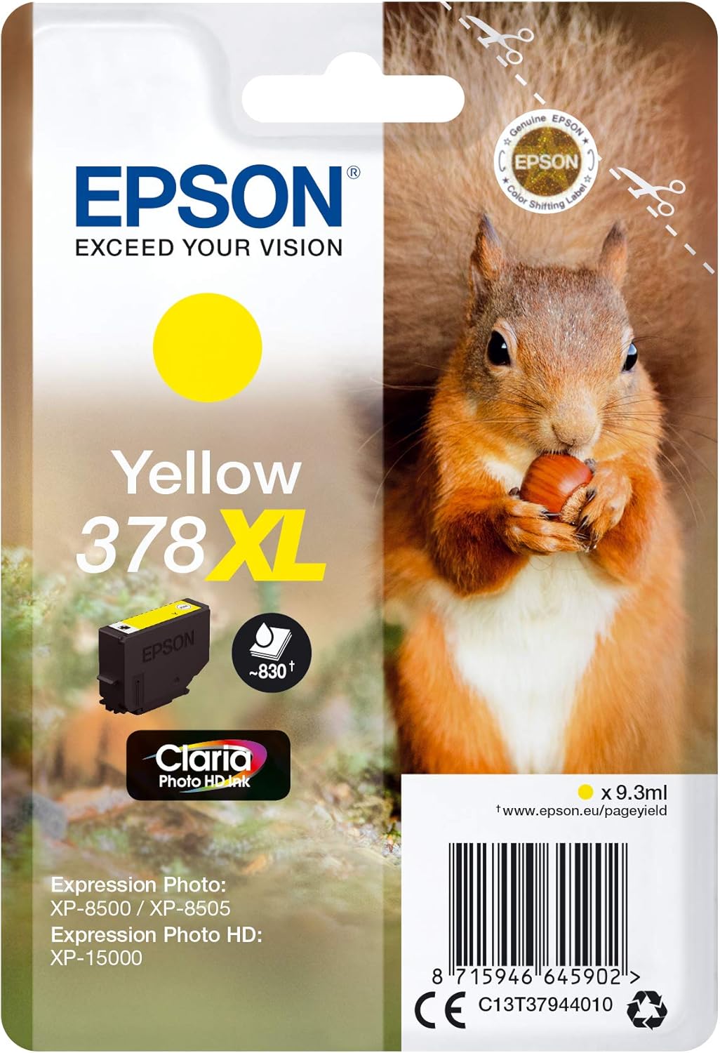 Epson 378XL Yellow Squirrel High Yield Genuine, Claria Photo HD Ink Cartridge