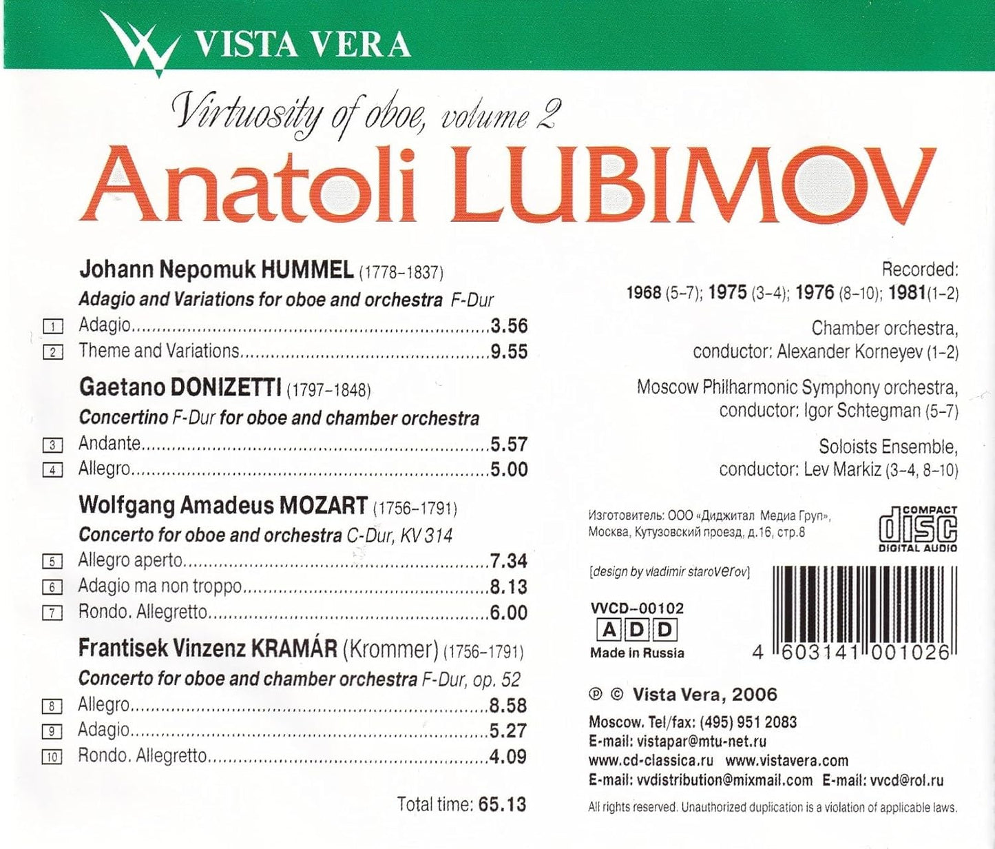 Virtuosity Of Oboe Vol.2 - Anatoli Lu