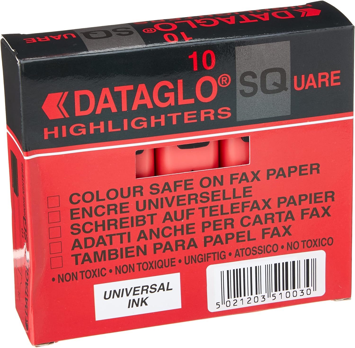 Hainenko 791002 Chisel Tip Dataglo Square Highlighter - Red (Pack of 10