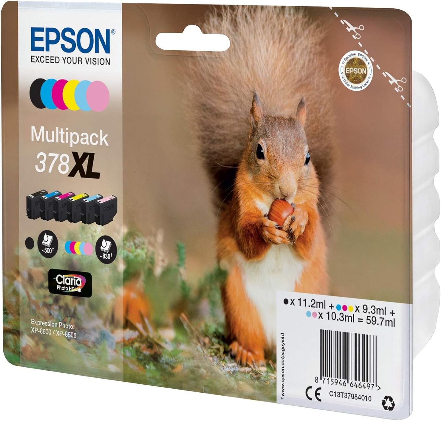 Epson 378XL High Yield Genuine Multipack, 6-colours Ink Cartridges, Claria Photo HD Ink
