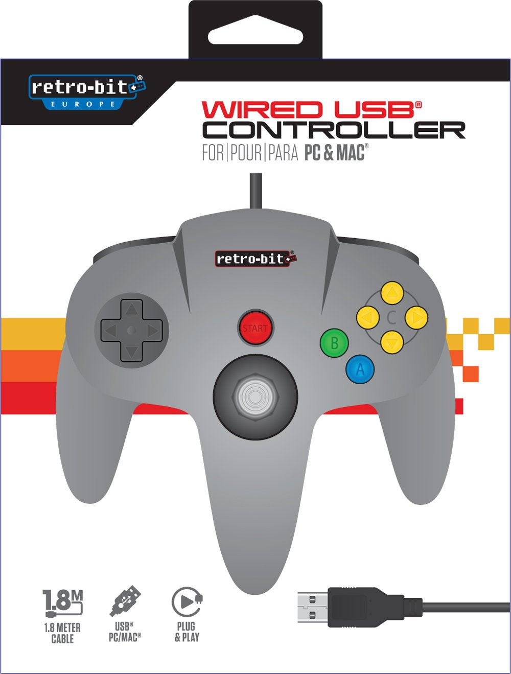Retro-Bit Grey N64 Usb Controller