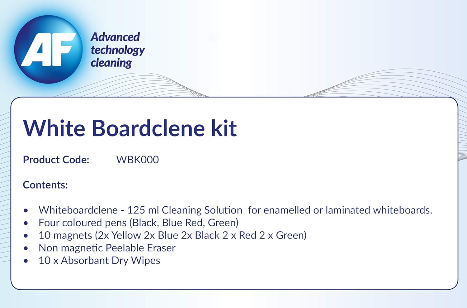 AF Complete Whiteboard Cleaning Kit - 125ml White board Cleaning Spray Solution, Magnets, Peelable Eraser, Pens and Absorbent Cloths, Ideal starter kit for all home office, classroom labs etc (WBK000