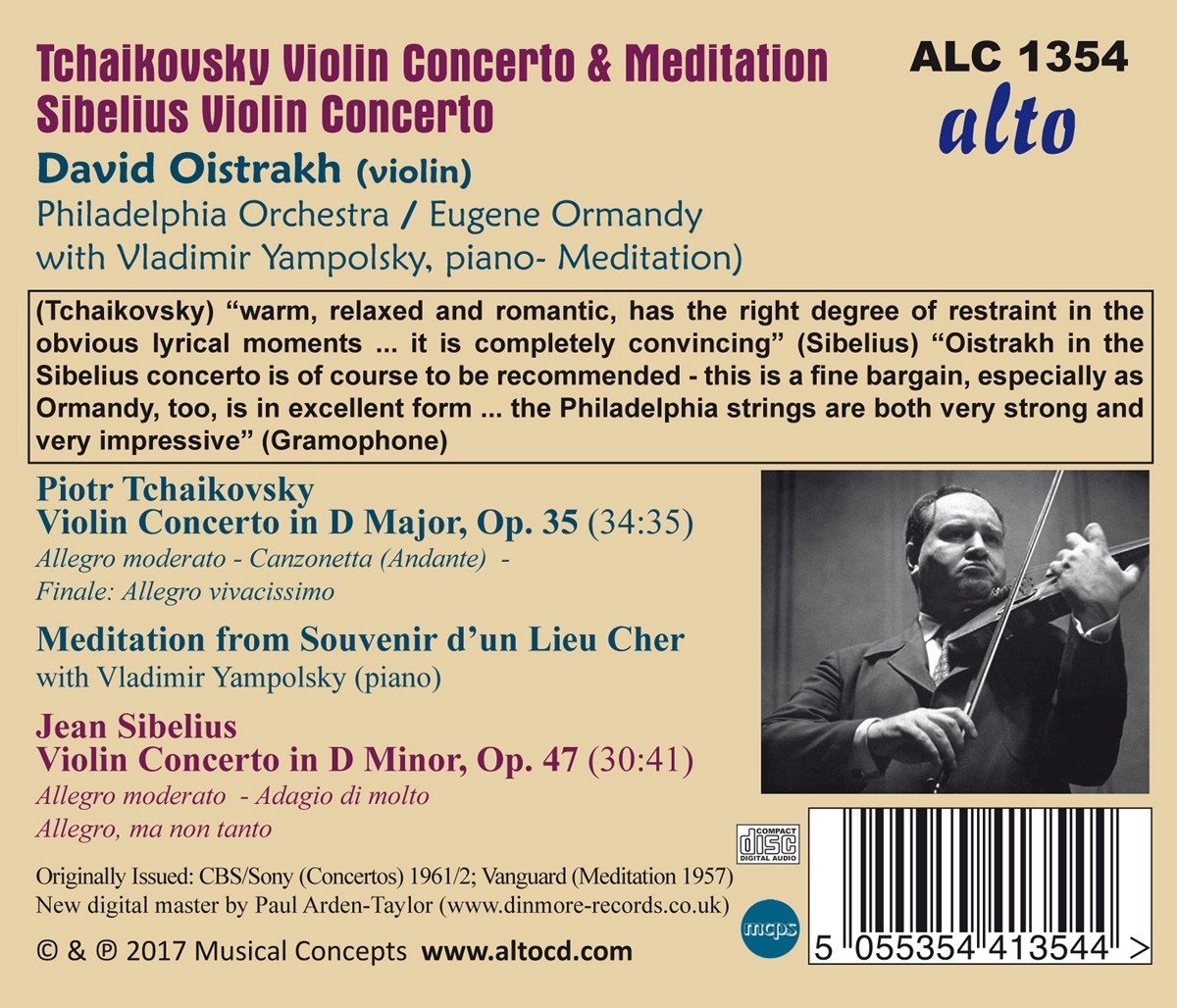 Tchaikovsky and Sibelius Violin Concertos; Tchaikovsky 'Meditation' from 'Souvenir d'un Lieu Cher'