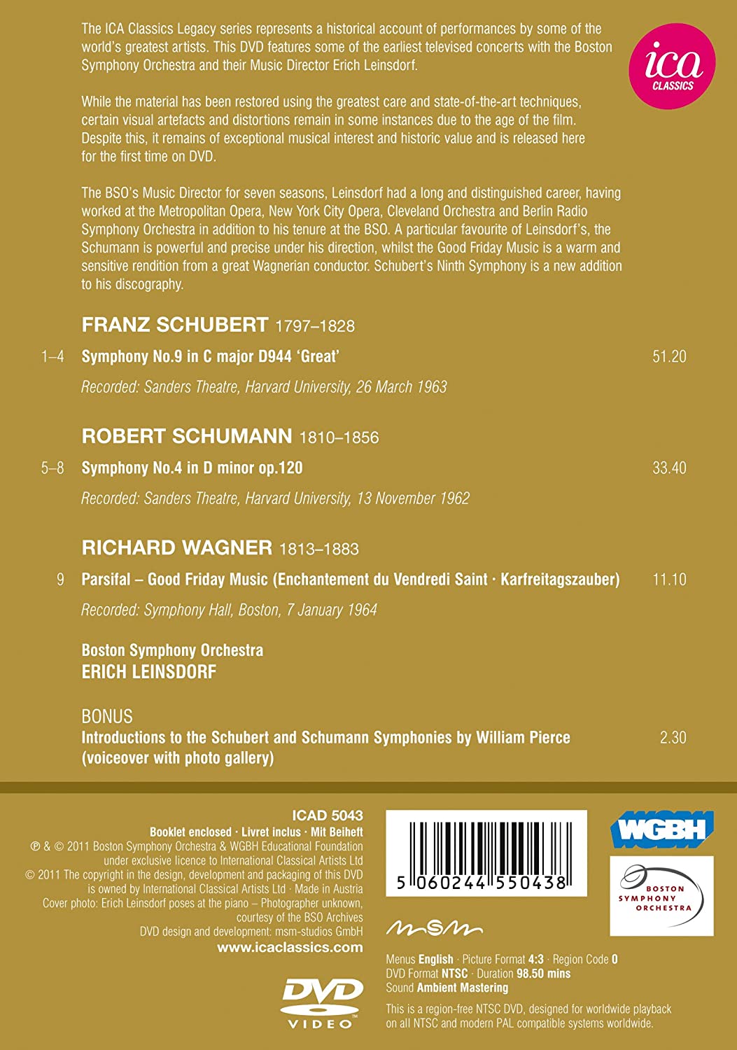 Erich Leinsdorf (Symphony No. 9/ Symphony No. 4/ Music From Parsifal)