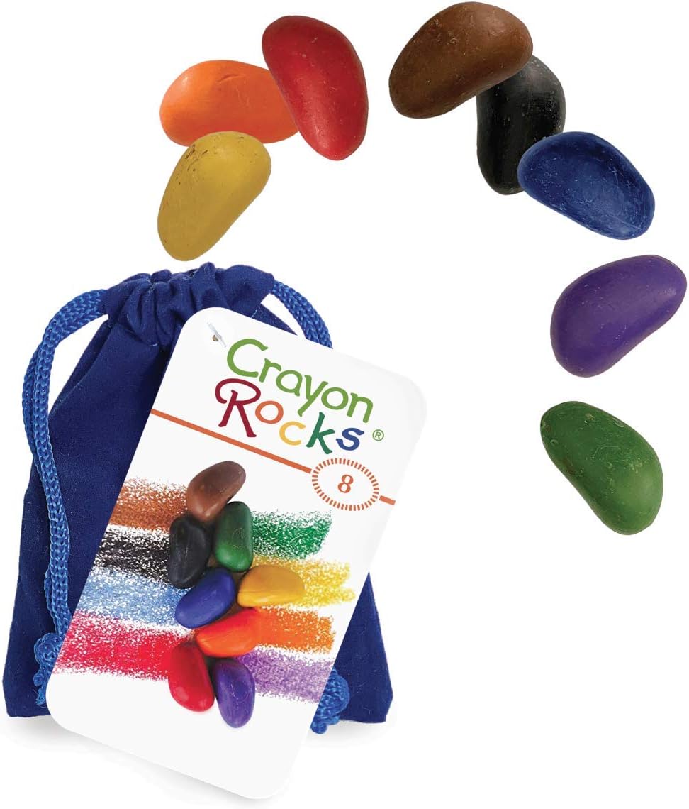 Crayon Rocks - Non-toxic children's soy wax crayons - durable ecological chalk in a blue velvet bag - 8 natural washable colors - drawing on paper and fabric