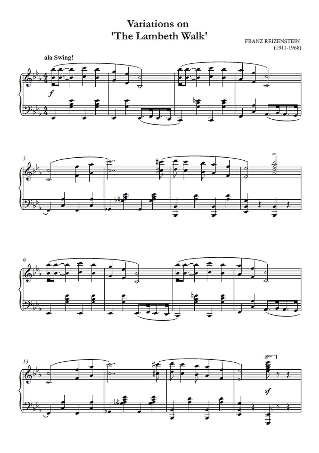 Franz Reizenstein: Variations on 'The Lambeth Walk' for Solo Piano (Nimbus Music Publishing NMP1038