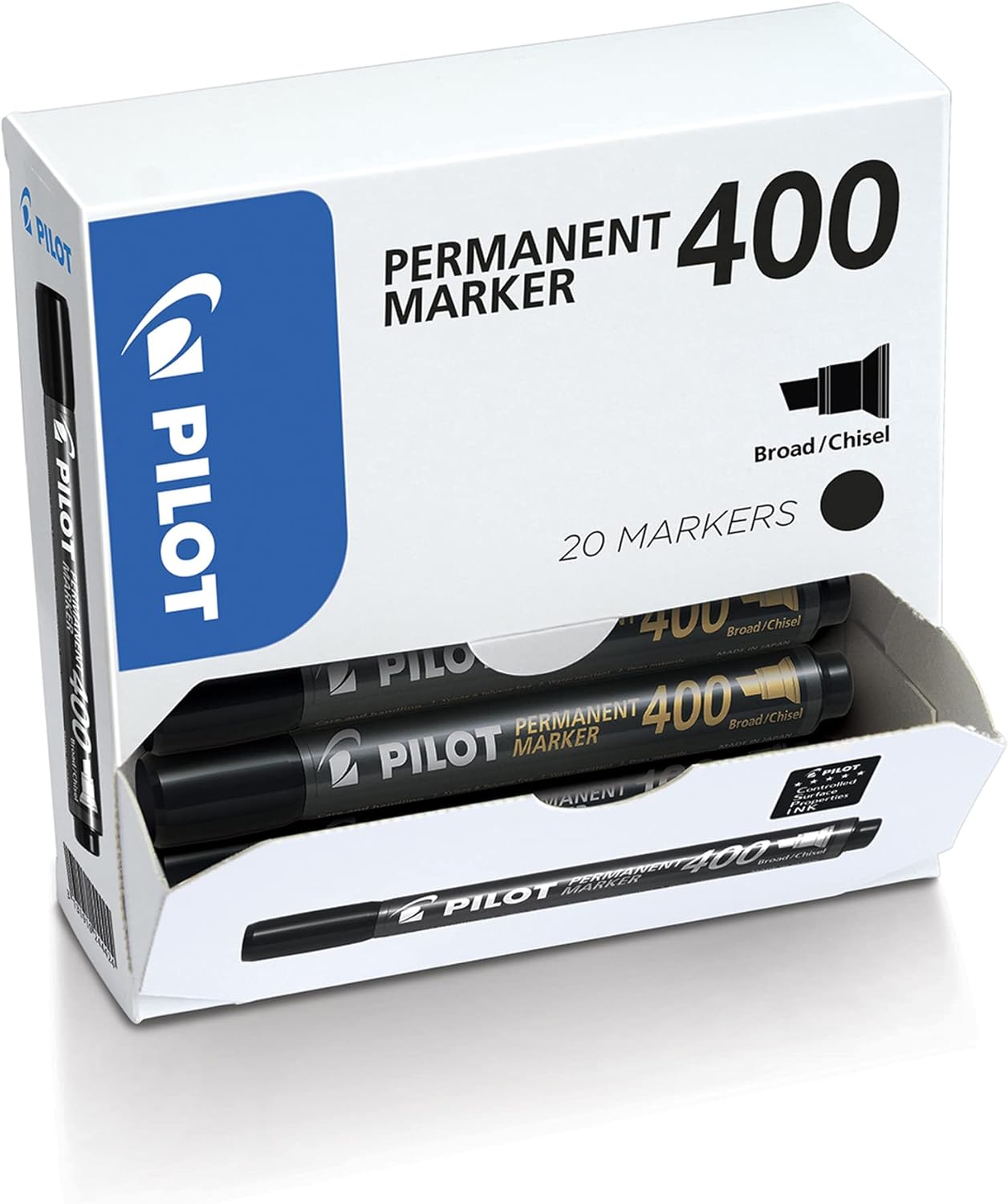 Pilot 400 Series, 4.5mm Chisel Tip Permanent Marker- Black (Box of 20