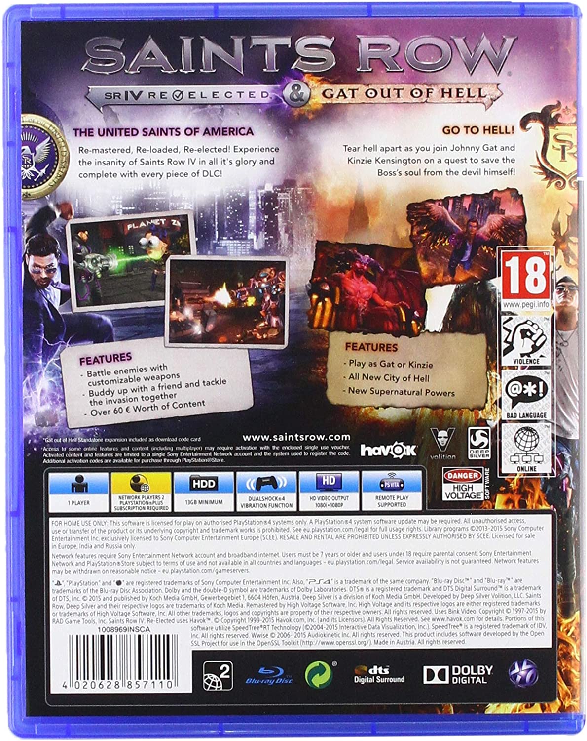 Saints Row 4: Re-Elected and Gat Out Of Hell First Edition (PS4