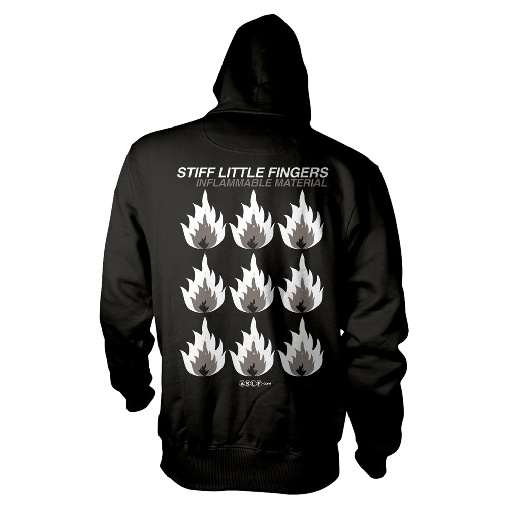 STIFF LITTLE FINGERS - INFLAMMABLE MATERIAL BLACK Hooded Sweatshirt Small