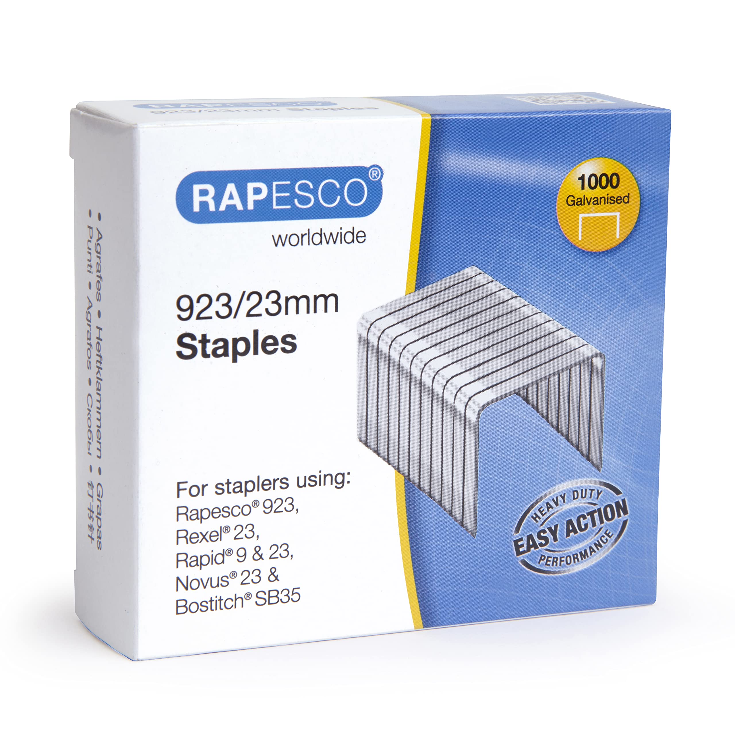 Rapesco 1242 923/23 mm Galvanised Staples, Type 23, Box of 1000