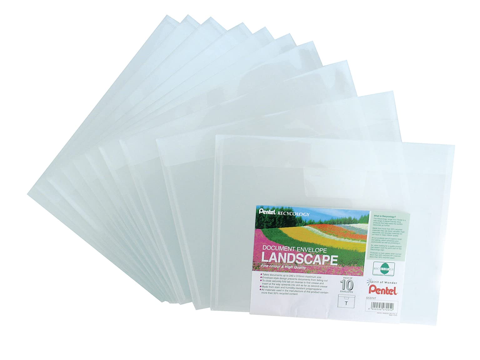 Pentel Recycology Document Envelope Polypropylene 240x310mm Landscape Clear (Pack 10) - DCD74T