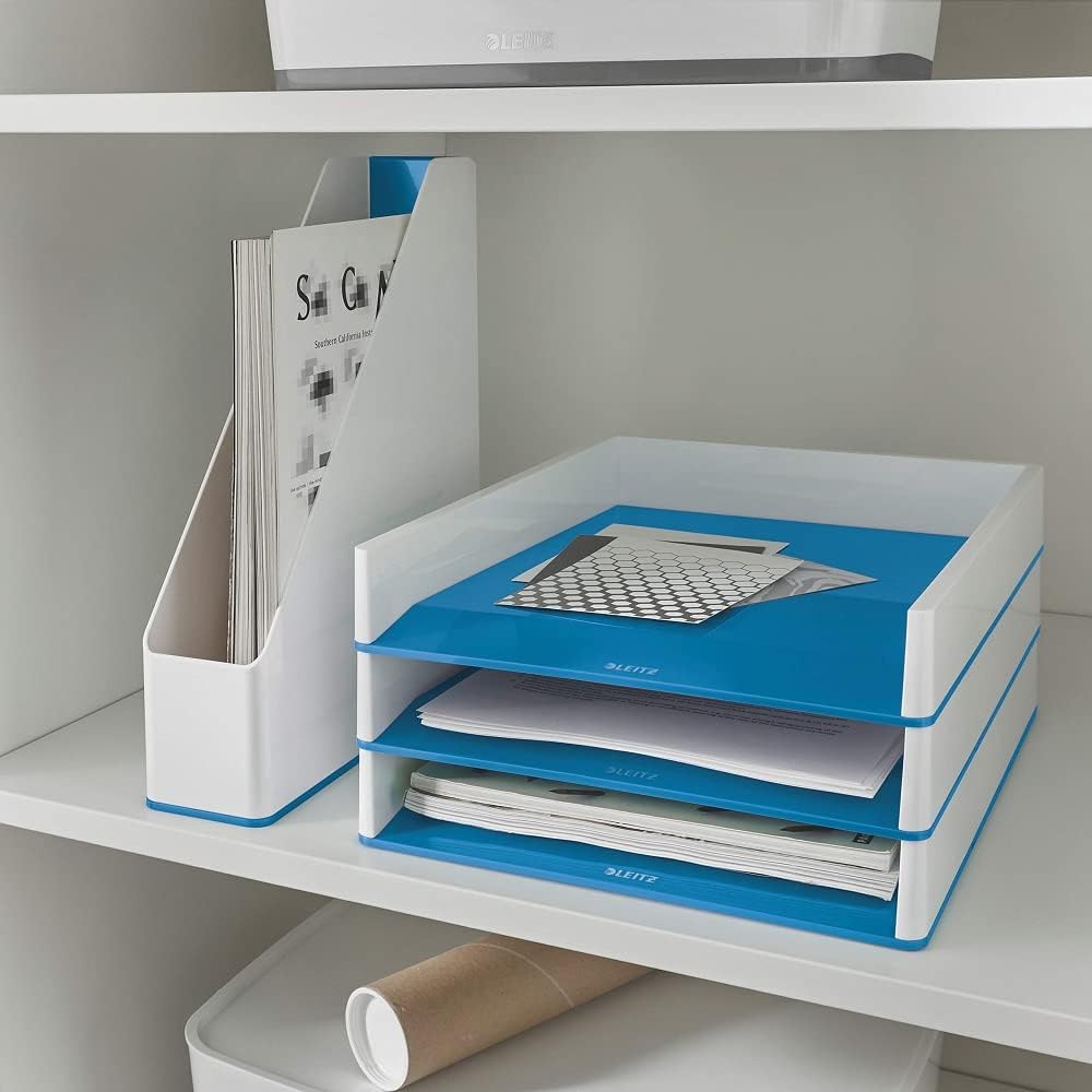 Leitz A4 Letter Tray, White/Metallic Blue, WOW Range, 53611036