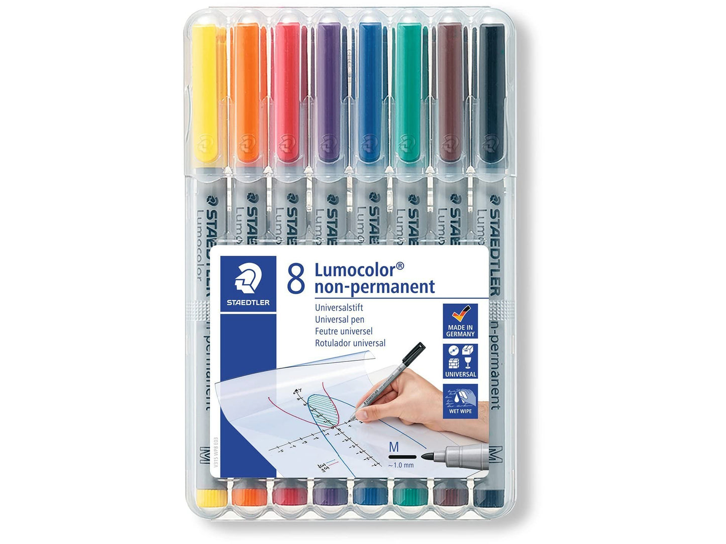 STAEDTLER 315 WP8 Lumocolor Non-Permanent Pen, Medium Line Width, 1.0mm - Assorted Colours (Pack of 8