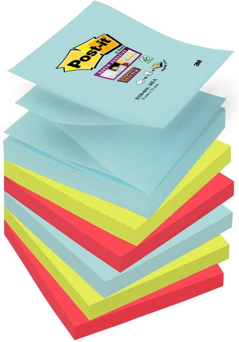 Post it Notes Super Sticky Notes Dispenser, Polar Bear Design+Post-it R3306MIA 76 x 76 mm Super Sticky Z-Note - Aqua Wave/Neon Green/Neon Pink