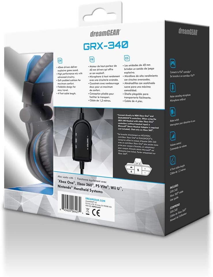 dreamGEAR GRX-340 Advanced Wired Gaming Headset for PlayStation 4 Blue