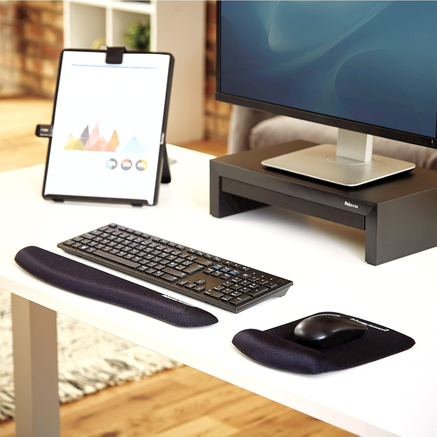Fellowes PlushTouch Keyboard Wrist Rest, Featuring Microban Antimicrobial Protection, Black, 9252103