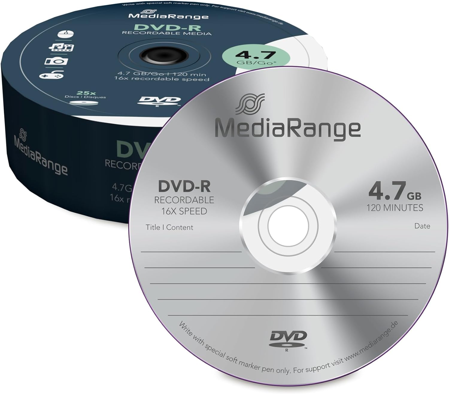 MediaRange MR403 DVD-R 4.7GB 16x (25) Cake Box once writable
