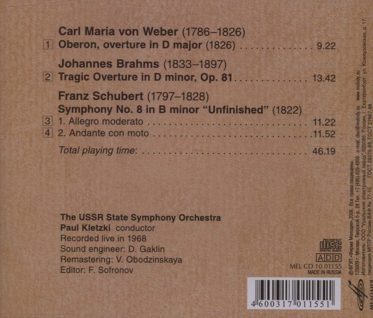 Orchestral Works (Kletzki, Ussr State So)