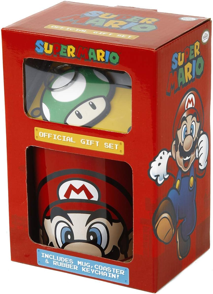 Pyramid International Super Mario Gift Set with Mug, Coaster and Keyring in Presentation Gift Box (Super Mario Design) 11oz Ceramic Mug - Official Merchandise