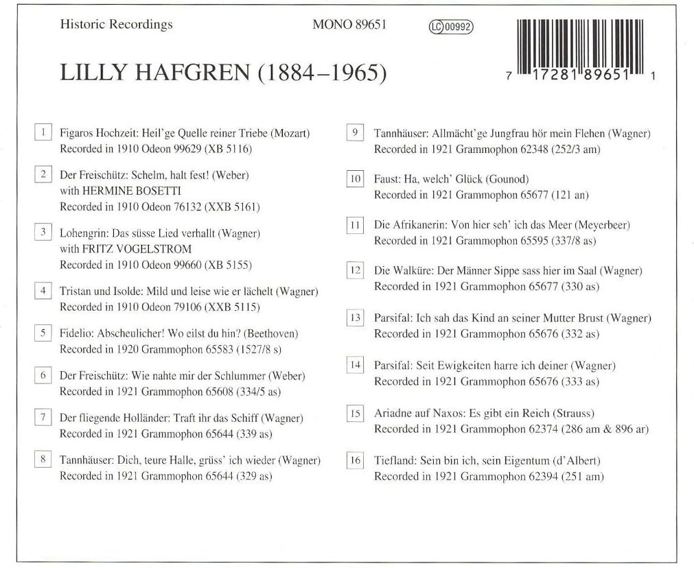 Legendary Voices of the Past: Lilly Hafgren