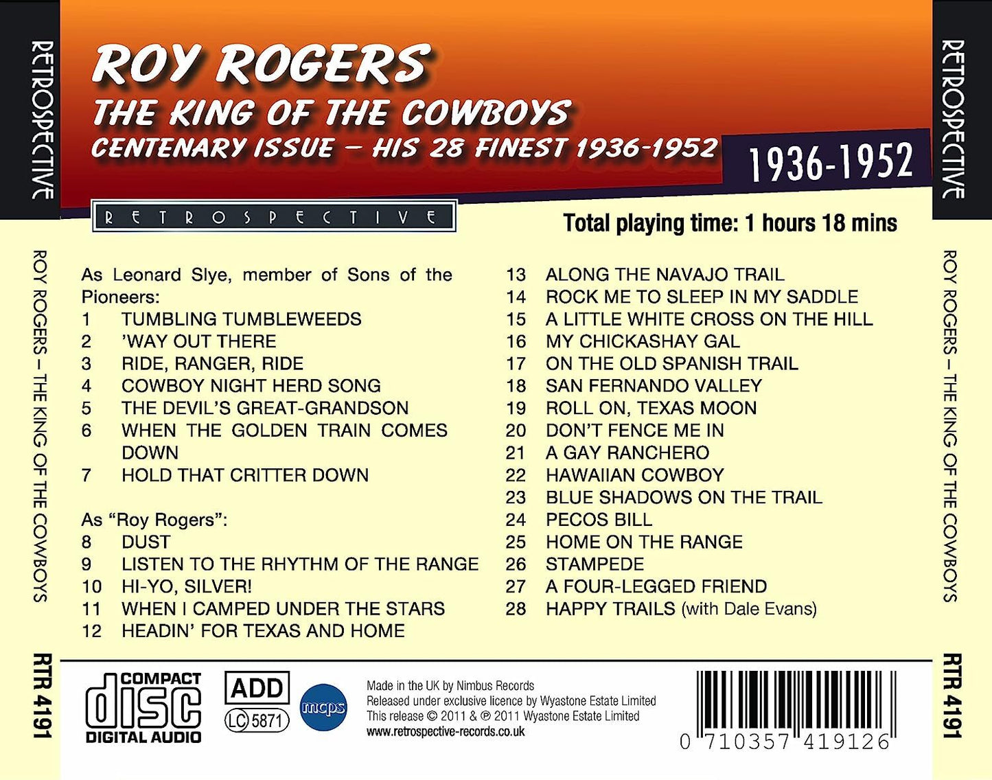 The King of the Cowboys: Centenary Issue - His 28 Finest: 1936-1952