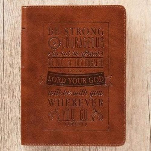 Christian Art Gifts Classic Handy-Sized Journal Be Strong and Courageous Joshua 1:9 Bible Verse Inspirational Scripture Notebook W/Ribbon, Faux Leather Flexcover 240 Ruled Pages, 5.7 X 7, Brown