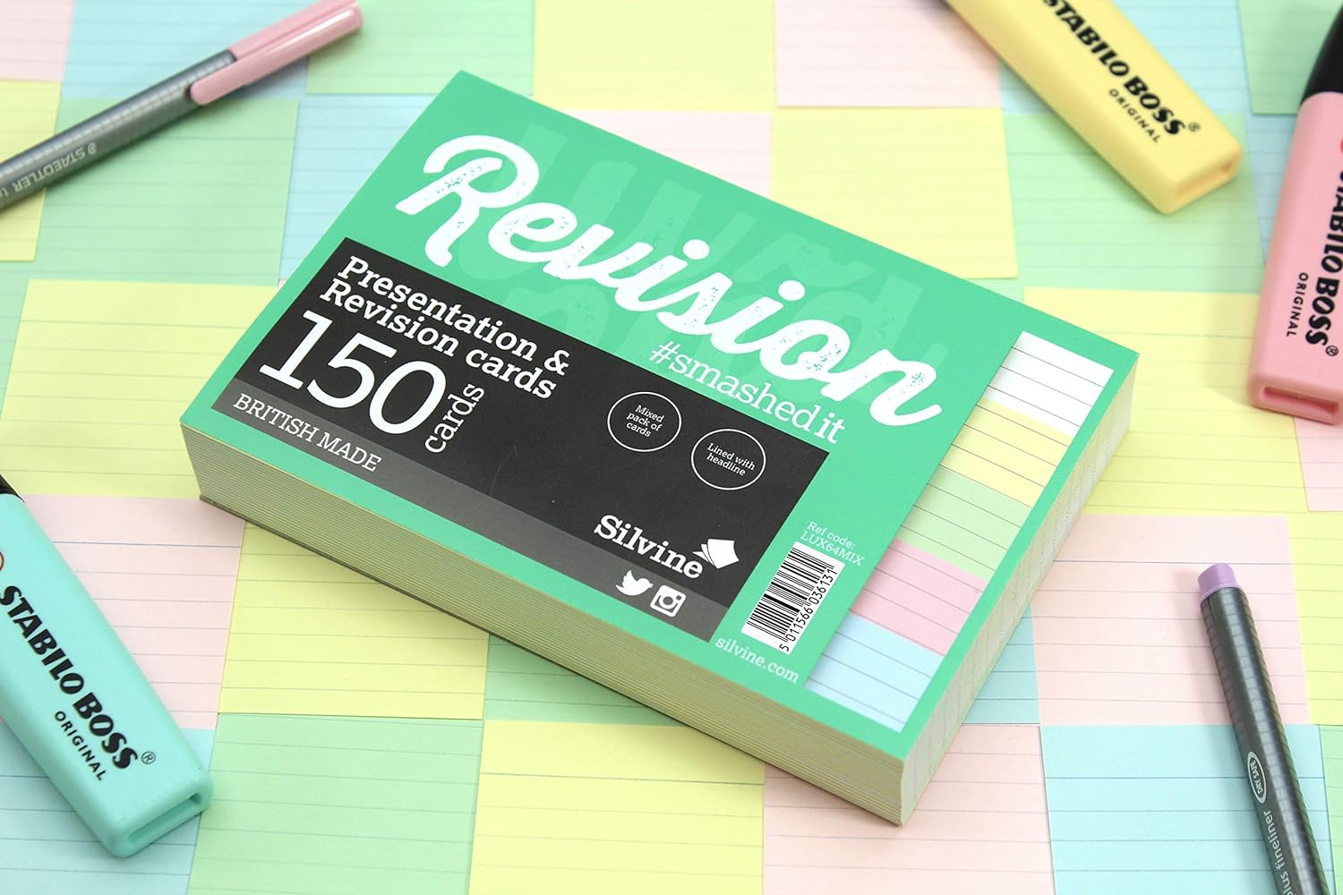 Luxpad A6 Lined Revision & Presentation Cards - Assorted Colours + White. 150 Cards Per Pad (6x4"