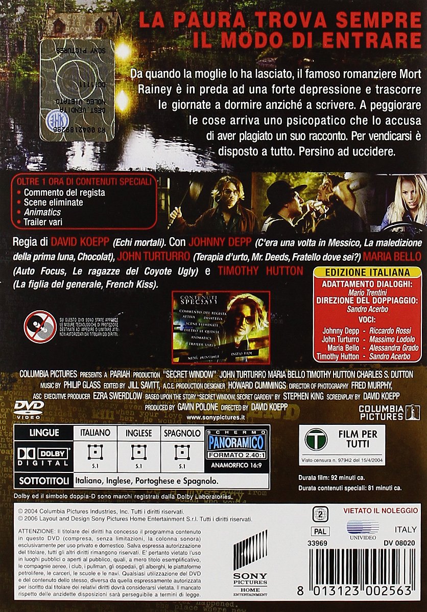 Secret Window Italian Edition Region Free