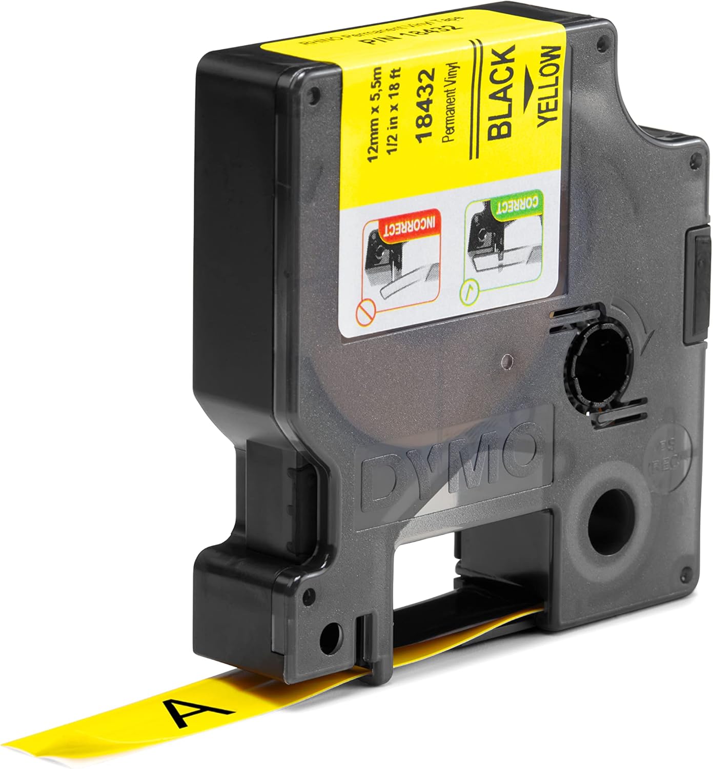 DYMO Rhino Industrial Vinyl Labels | 12 mm x 5.5 m | Black Print on Yellow | Self-Adhesive | for Rhino & LabelManager Label Makers