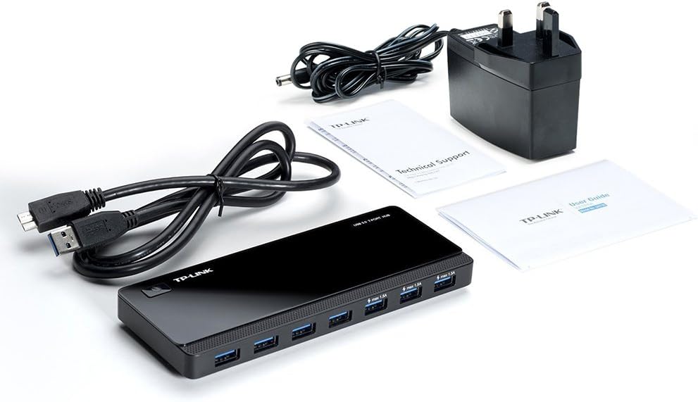 TP-Link USB 3.0 Micro B 7-Port Hub with 12V/2.5A Power Adapter and 1m USB3.0 Cable, Compatible with Windows, Mac OS X and Linux systems (UH700), Black USB 3.0 7-Port Hub