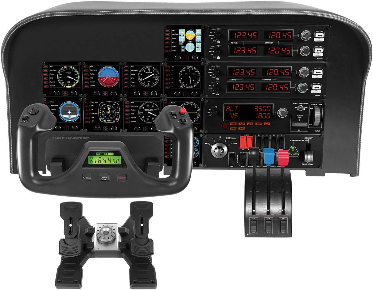 Logitech G Saitek PRO Flight Throttle Quadrant, Professional Simulation Axis Levers, LCD Display, 3x Two-Way Toggle Switch, Adjustable Bracket, USB, PC - Black
