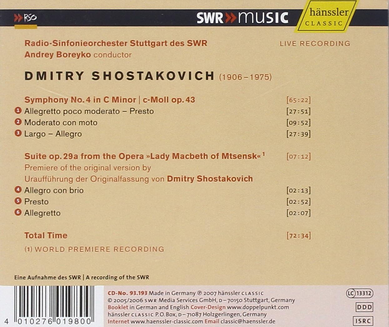 Symphony No. 4, Lady Macbeth of Mtsensk (Boreyko)