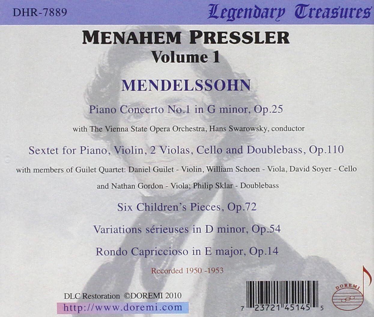 Menahem Pressler: Mendelssohn - Volume 1
