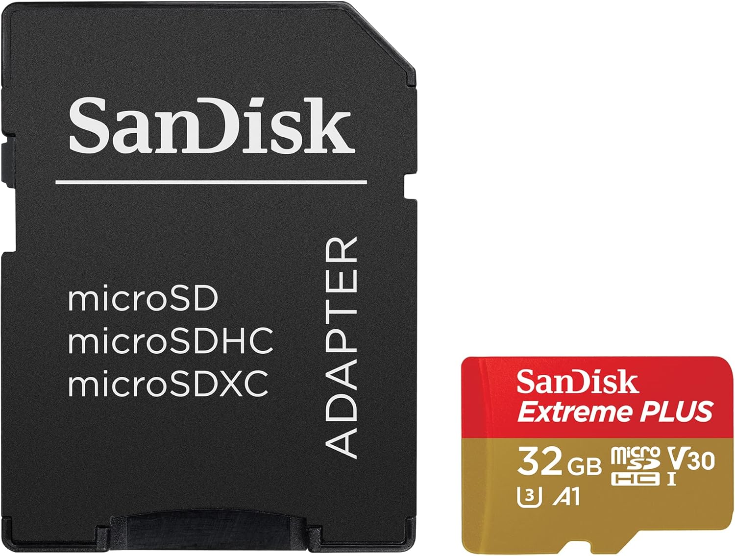 SanDisk Extreme Plus 32 GB MicroSDHC Memory Card, SD Adapter With A1 App Performance And Rescue Pro Deluxe, Up to 95 MB/s, Class 10, UHS-I, U3, V30 32 GB Extreme Plus microSD