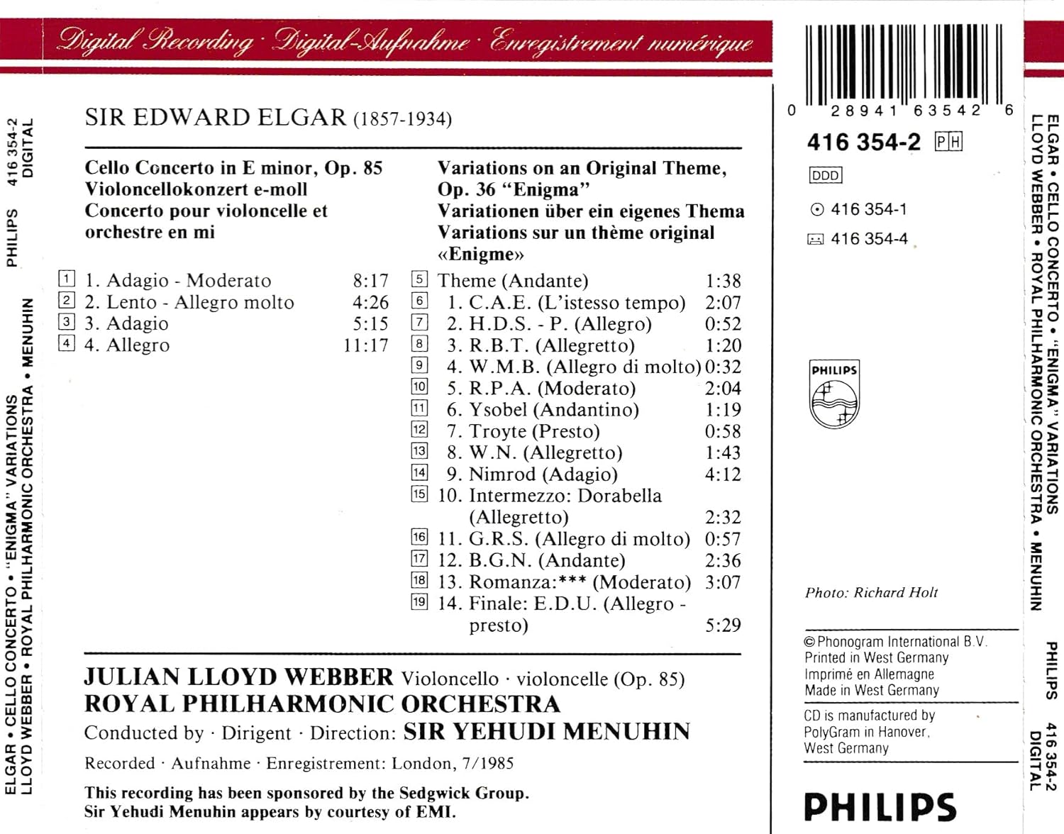 Elgar: Cello Concerto / Enigma Variations