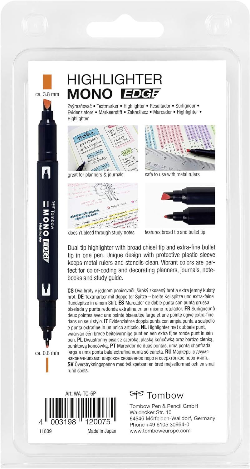 Tombow WA-TC-6P Mono Edge - Rotulador (6 unidades, 180 x 10 x 2 cm)