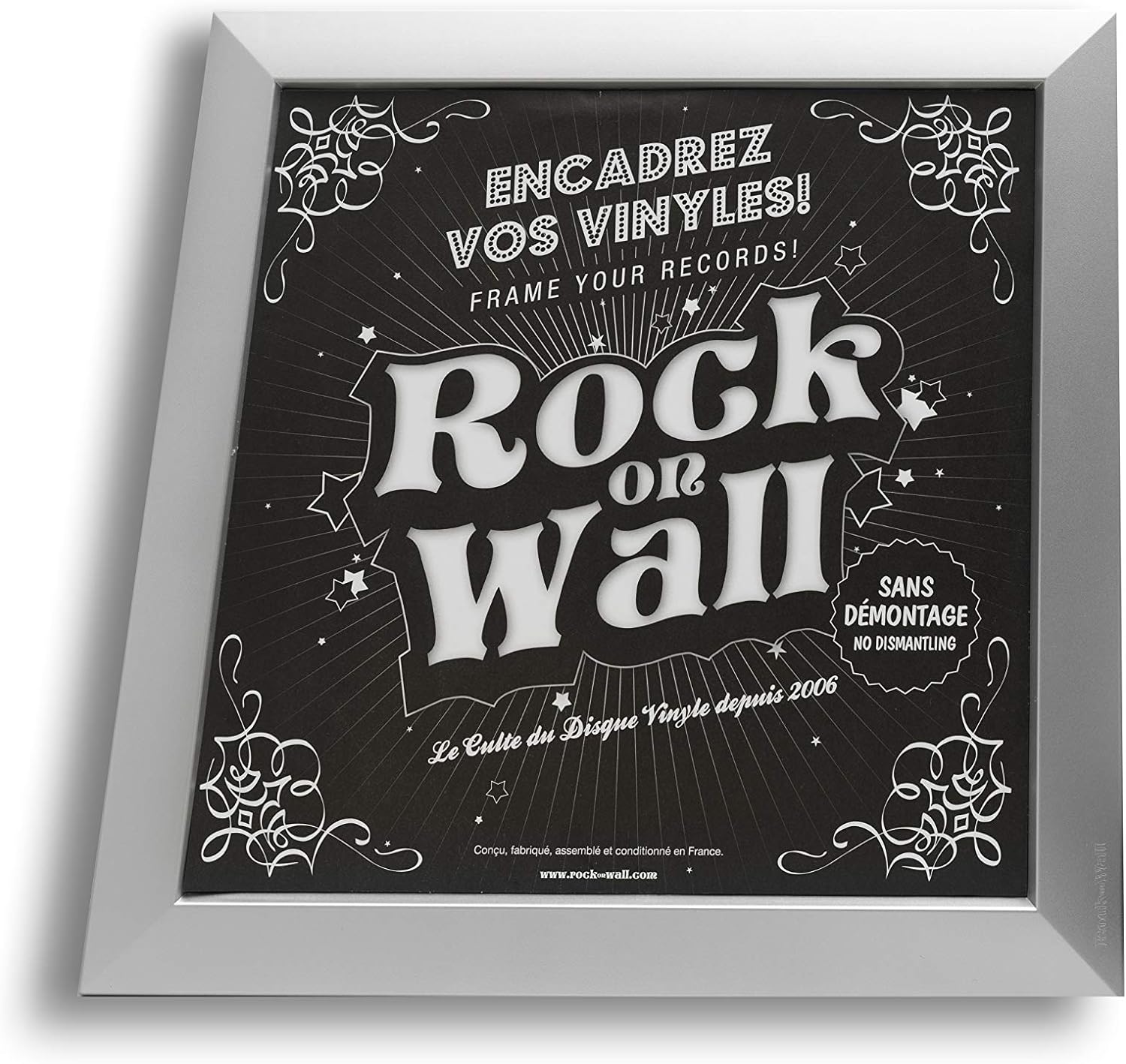 Rock On Wall: 12 Inch Album Cover Frame Plastic - Silver (Cornice Per Lp)