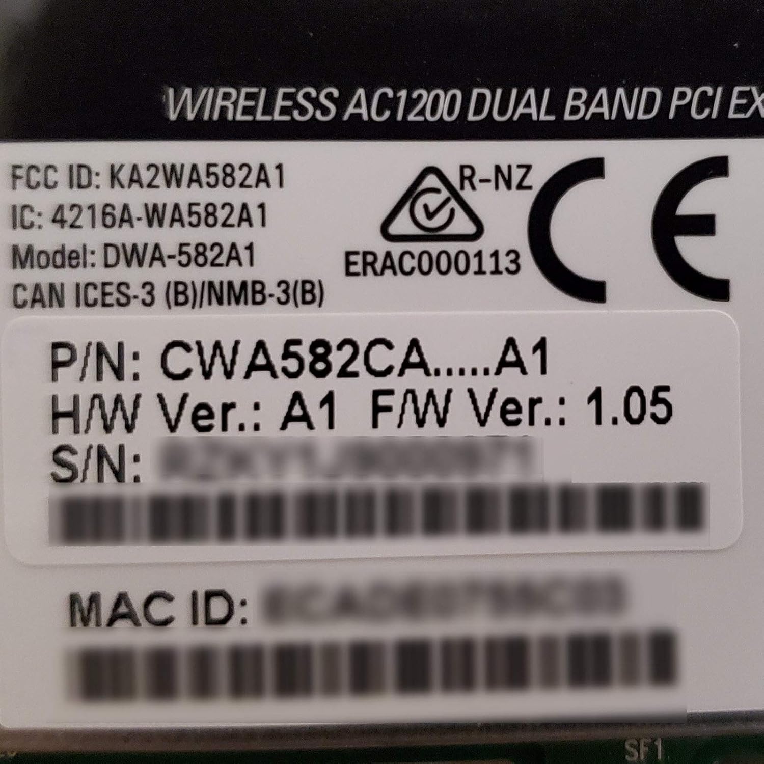 D-Link DWA-582 High-Gain Wi-Fi AC1200 PCIe Wireless Adapter with 2 External Antennas, Black