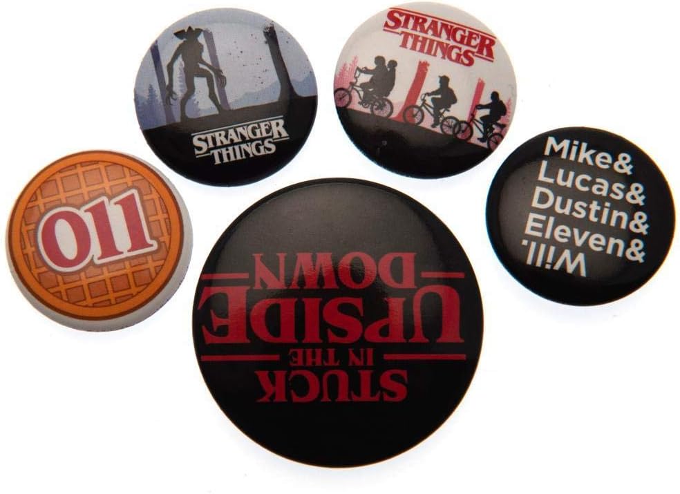 Stranger Things Set of 5 Badges inc The Upside Down 4 x 25mm 1x 32mm - Official Merchandise