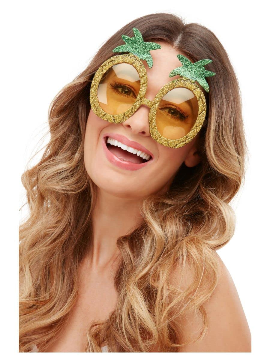 Smiffys Tropical Pineapple Glitter Glasses, Yellow