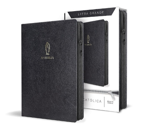 La Biblia Católica letra y tamaño grande. Símil piel negra, cremallera / Catholic Bible in spanish Black Leathersoft with Zipper