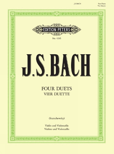 Partition classique EDITION PETERS BACH JOHANN SEBASTIAN - 4 DUETS FOR CELLO & VIOLIN - CELLO(S) AND OTHER INSTRUMENTS Violoncelle